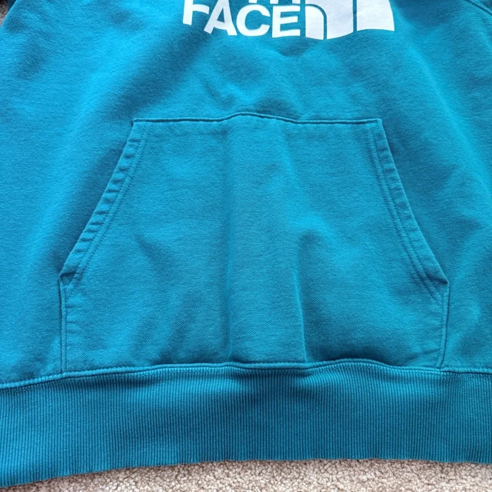 The North Face Hoodie Mens Medium Teal Blue White Logo Pullover Sweatshirt